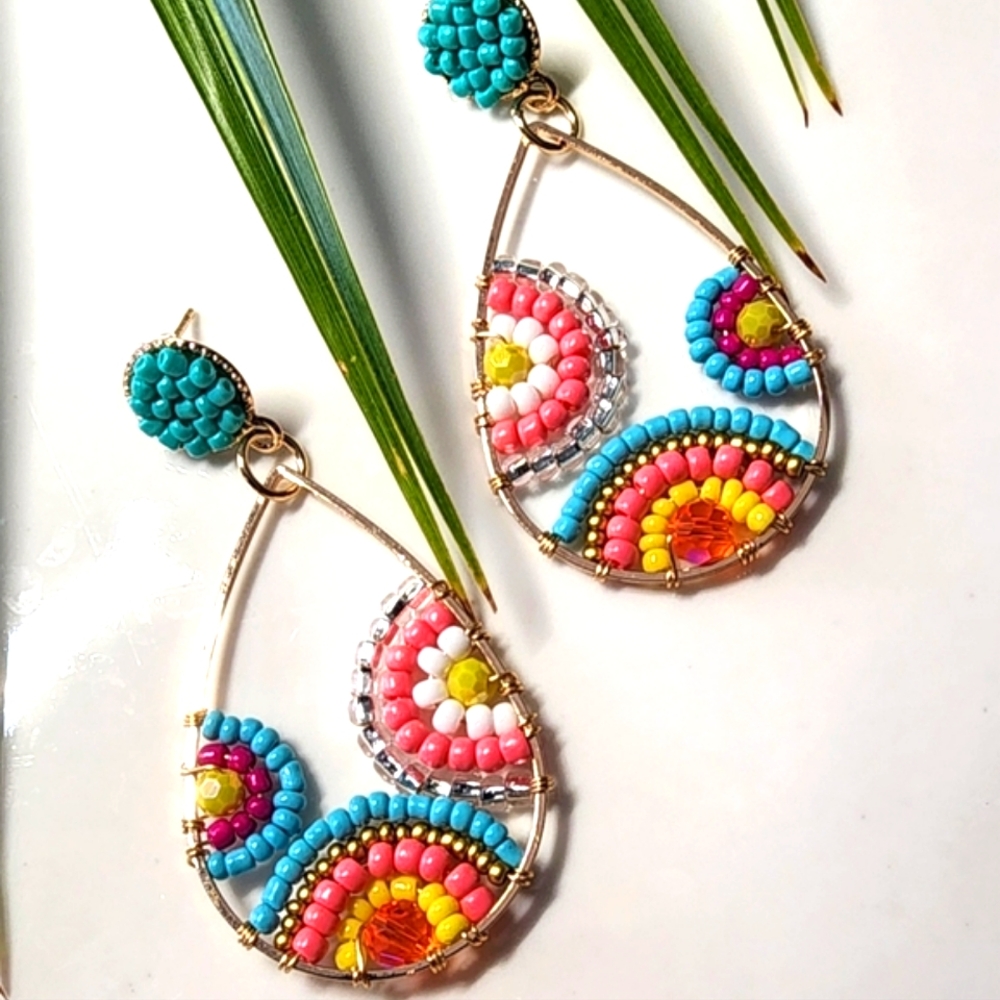 Waterdrop Beaded  Earrings-Handcrafted-Lightweight Multi-Colored NWT